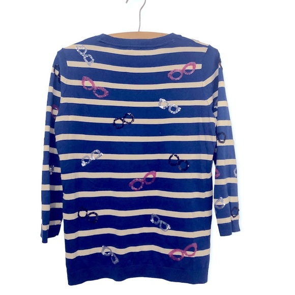 Talbots Sequined Glasses Novelty Striped Sweater - Picture 3 of 3